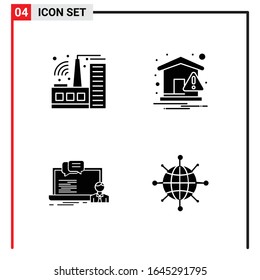 4 General Icons for website design print and mobile apps. 4 Glyph Symbols Signs Isolated on White Background. 4 Icon Pack.