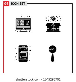 4 Iconos generales para diseño de sitios web, aplicaciones impresas y móviles. 4 Símbolos de glifo carteles aislados en fondo blanco. Paquete de 4 iconos.