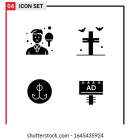 4 Iconos generales para diseño de sitios web, aplicaciones impresas y móviles. 4 Símbolos de glifo carteles aislados en fondo blanco. Paquete de 4 iconos.