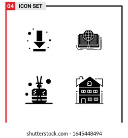 4 General Icons for website design print and mobile apps. 4 Glyph Symbols Signs Isolated on White Background. 4 Icon Pack.