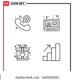 4 General Icons for website design print and mobile apps. 4 Outline Symbols Signs Isolated on White Background. 4 Icon Pack.