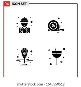 4 General Icons for website design print and mobile apps. 4 Glyph Symbols Signs Isolated on White Background. 4 Icon Pack.