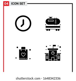 4 Iconos generales para diseño de sitios web, aplicaciones impresas y móviles. 4 Símbolos de glifo carteles aislados en fondo blanco. Paquete de 4 iconos.