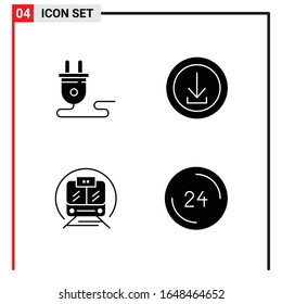 4 Allgemeine Symbole für Webdesign-Druck und mobile Apps. 4 Glyphische Symbole Zeichen einzeln auf weißem Hintergrund. 4 Icon Pack.