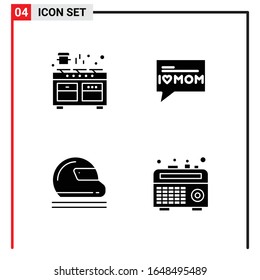 4 General Icons for website design print and mobile apps. 4 Glyph Symbols Signs Isolated on White Background. 4 Icon Pack.