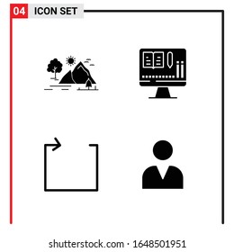 4 General Icons for website design print and mobile apps. 4 Glyph Symbols Signs Isolated on White Background. 4 Icon Pack.