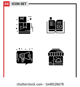 4 Iconos generales para diseño de sitios web, aplicaciones impresas y móviles. 4 Símbolos de glifo carteles aislados en fondo blanco. Paquete de 4 iconos.