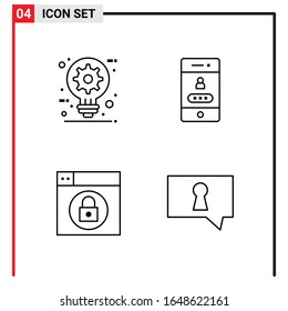 4 General Icons for website design print and mobile apps. 4 Outline Symbols Signs Isolated on White Background. 4 Icon Pack.