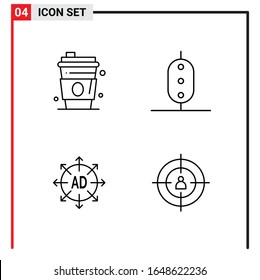 4 General Icons for website design print and mobile apps. 4 Outline Symbols Signs Isolated on White Background. 4 Icon Pack.