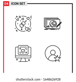 4 General Icons for website design print and mobile apps. 4 Outline Symbols Signs Isolated on White Background. 4 Icon Pack.