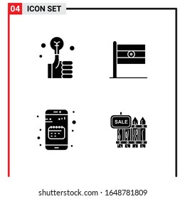 4 General Icons for website design print and mobile apps. 4 Glyph Symbols Signs Isolated on White Background. 4 Icon Pack.