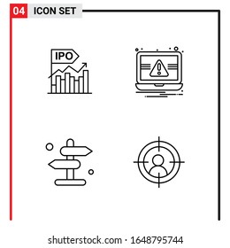 4 General Icons for website design print and mobile apps. 4 Outline Symbols Signs Isolated on White Background. 4 Icon Pack.