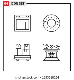 4 Iconos generales para diseño de sitios web, aplicaciones impresas y móviles. 4 Símbolos de esquema Señales aisladas en fondo blanco. Paquete de 4 iconos.