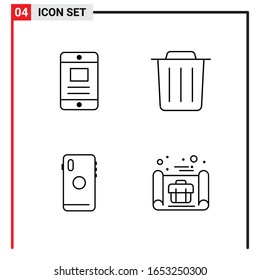 4 Iconos generales para diseño de sitios web, aplicaciones impresas y móviles. 4 Símbolos de esquema Señales aisladas en fondo blanco. Paquete de 4 iconos.