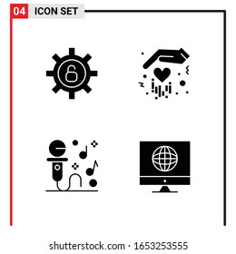4 General Icons for website design print and mobile apps. 4 Glyph Symbols Signs Isolated on White Background. 4 Icon Pack.