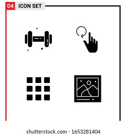 4 Allgemeine Symbole für Webdesign-Druck und mobile Apps. 4 Glyphische Symbole Zeichen einzeln auf weißem Hintergrund. 4 Icon Pack.