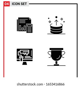 4 Iconos generales para diseño de sitios web, aplicaciones impresas y móviles. 4 Símbolos de glifo carteles aislados en fondo blanco. Paquete de 4 iconos.
