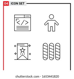 4 Allgemeine Symbole für Webdesign-Druck und mobile Apps. 4 Symbole in Umrissen einzeln auf weißem Hintergrund. 4 Icon Pack.