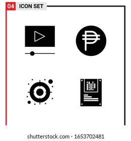 4 General Icons for website design print and mobile apps. 4 Glyph Symbols Signs Isolated on White Background. 4 Icon Pack.