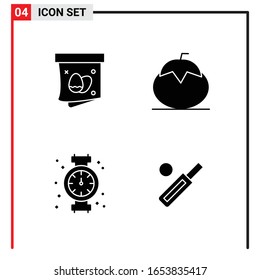 4 General Icons for website design print and mobile apps. 4 Glyph Symbols Signs Isolated on White Background. 4 Icon Pack.