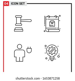 4 General Icons for website design print and mobile apps. 4 Outline Symbols Signs Isolated on White Background. 4 Icon Pack.