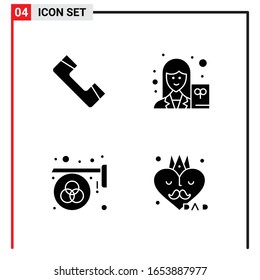 4 General Icons for website design print and mobile apps. 4 Glyph Symbols Signs Isolated on White Background. 4 Icon Pack.