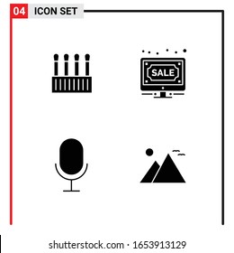 4 General Icons for website design print and mobile apps. 4 Glyph Symbols Signs Isolated on White Background. 4 Icon Pack.