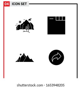 4 General Icons for website design print and mobile apps. 4 Glyph Symbols Signs Isolated on White Background. 4 Icon Pack.