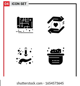 4 Iconos generales para diseño de sitios web, aplicaciones impresas y móviles. 4 Símbolos de glifo carteles aislados en fondo blanco. Paquete de 4 iconos.