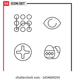 4 General Icons for website design print and mobile apps. 4 Outline Symbols Signs Isolated on White Background. 4 Icon Pack.