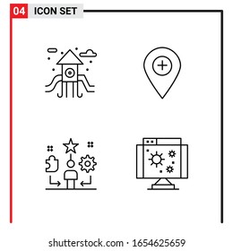 4 General Icons for website design print and mobile apps. 4 Outline Symbols Signs Isolated on White Background. 4 Icon Pack.