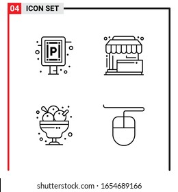 4 General Icons for website design print and mobile apps. 4 Outline Symbols Signs Isolated on White Background. 4 Icon Pack.