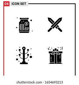 4 General Icons for website design print and mobile apps. 4 Glyph Symbols Signs Isolated on White Background. 4 Icon Pack.