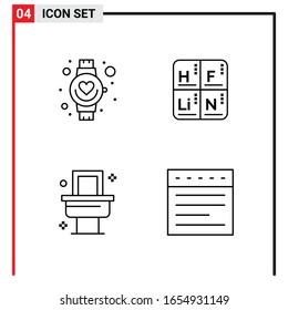 4 General Icons for website design print and mobile apps. 4 Outline Symbols Signs Isolated on White Background. 4 Icon Pack.