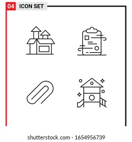 4 Iconos generales para diseño de sitios web, aplicaciones impresas y móviles. 4 Símbolos de esquema Señales aisladas en fondo blanco. Paquete de 4 iconos.