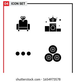 4 General Icons for website design print and mobile apps. 4 Glyph Symbols Signs Isolated on White Background. 4 Icon Pack.