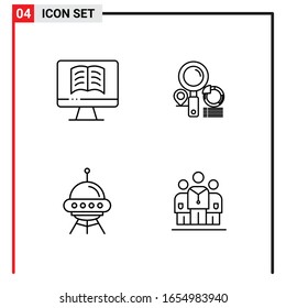 4 General Icons for website design print and mobile apps. 4 Outline Symbols Signs Isolated on White Background. 4 Icon Pack.