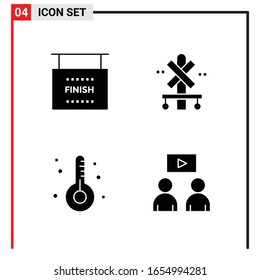 4 General Icons for website design print and mobile apps. 4 Glyph Symbols Signs Isolated on White Background. 4 Icon Pack.