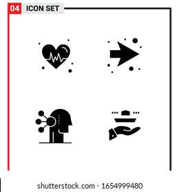 4 Iconos generales para diseño de sitios web, aplicaciones impresas y móviles. 4 Símbolos de glifo carteles aislados en fondo blanco. Paquete de 4 iconos.