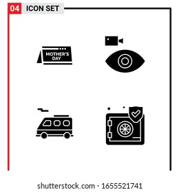 4 General Icons for website design print and mobile apps. 4 Glyph Symbols Signs Isolated on White Background. 4 Icon Pack.