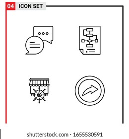 4 Allgemeine Symbole für Webdesign-Druck und mobile Apps. 4 Symbole in Umrissen einzeln auf weißem Hintergrund. 4 Icon Pack.
