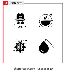 4 Iconos generales para diseño de sitios web, aplicaciones impresas y móviles. 4 Símbolos de glifo carteles aislados en fondo blanco. Paquete de 4 iconos.