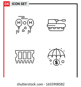 4 General Icons for website design print and mobile apps. 4 Outline Symbols Signs Isolated on White Background. 4 Icon Pack.