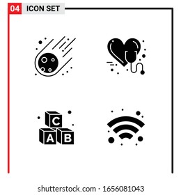 4 Iconos generales para diseño de sitios web, aplicaciones impresas y móviles. 4 Símbolos de glifo carteles aislados en fondo blanco. Paquete de 4 iconos.