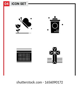 4 General Icons for website design print and mobile apps. 4 Glyph Symbols Signs Isolated on White Background. 4 Icon Pack.