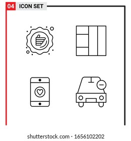 4 Iconos generales para diseño de sitios web, aplicaciones impresas y móviles. 4 Símbolos de esquema Señales aisladas en fondo blanco. Paquete de 4 iconos.