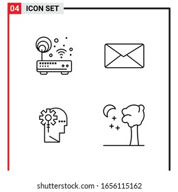4 General Icons for website design print and mobile apps. 4 Outline Symbols Signs Isolated on White Background. 4 Icon Pack.