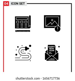 4 General Icons for website design print and mobile apps. 4 Glyph Symbols Signs Isolated on White Background. 4 Icon Pack.