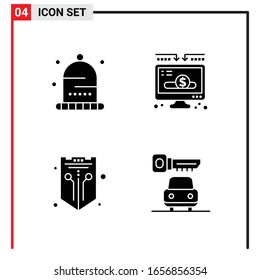 4 Iconos generales para diseño de sitios web, aplicaciones impresas y móviles. 4 Símbolos de glifo carteles aislados en fondo blanco. Paquete de 4 iconos.