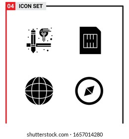 4 Iconos generales para diseño de sitios web, aplicaciones impresas y móviles. 4 Símbolos de glifo carteles aislados en fondo blanco. Paquete de 4 iconos.